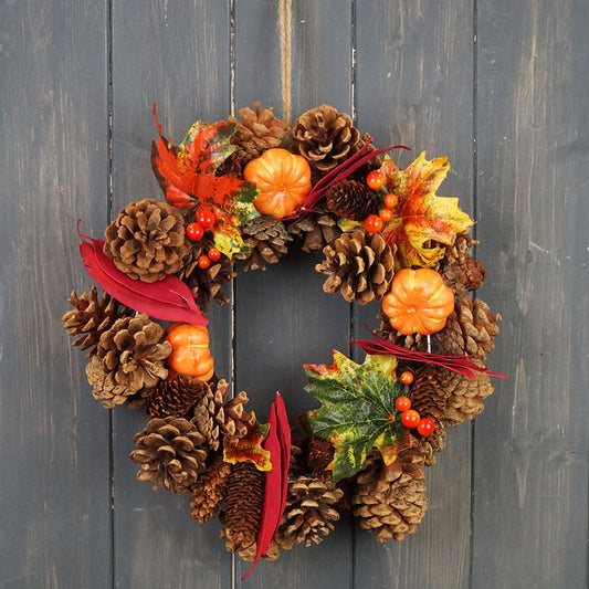 Autumn Wreath with Leaves, Cones and Fruit