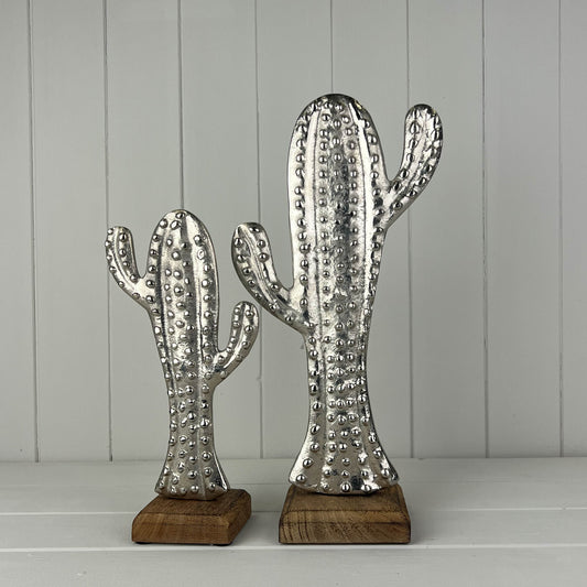 Aluminium Cactus On Wooden Base