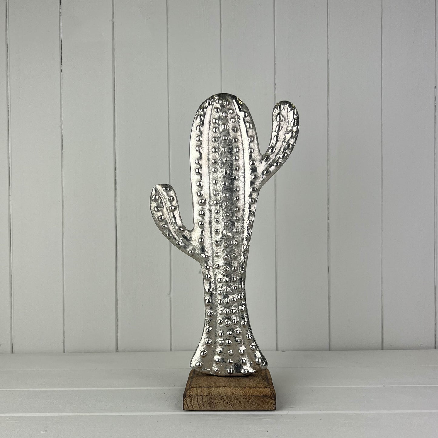 Aluminium Cactus On Wooden Base