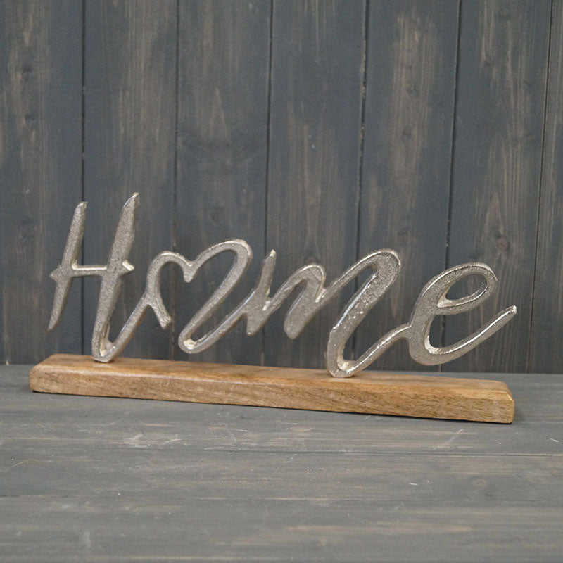 'Home' Sign with Wooden Base