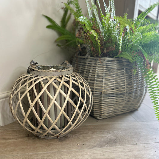 Grey Wicker Lantern