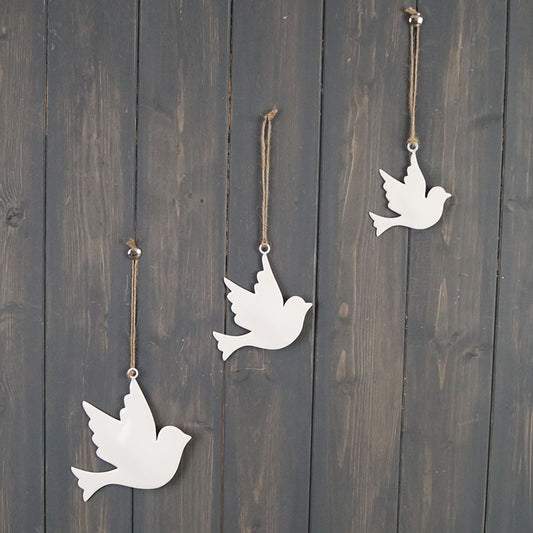 White Enamel Hanging Dove