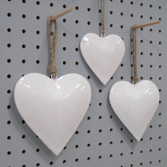 White Enamel Hanging Heart