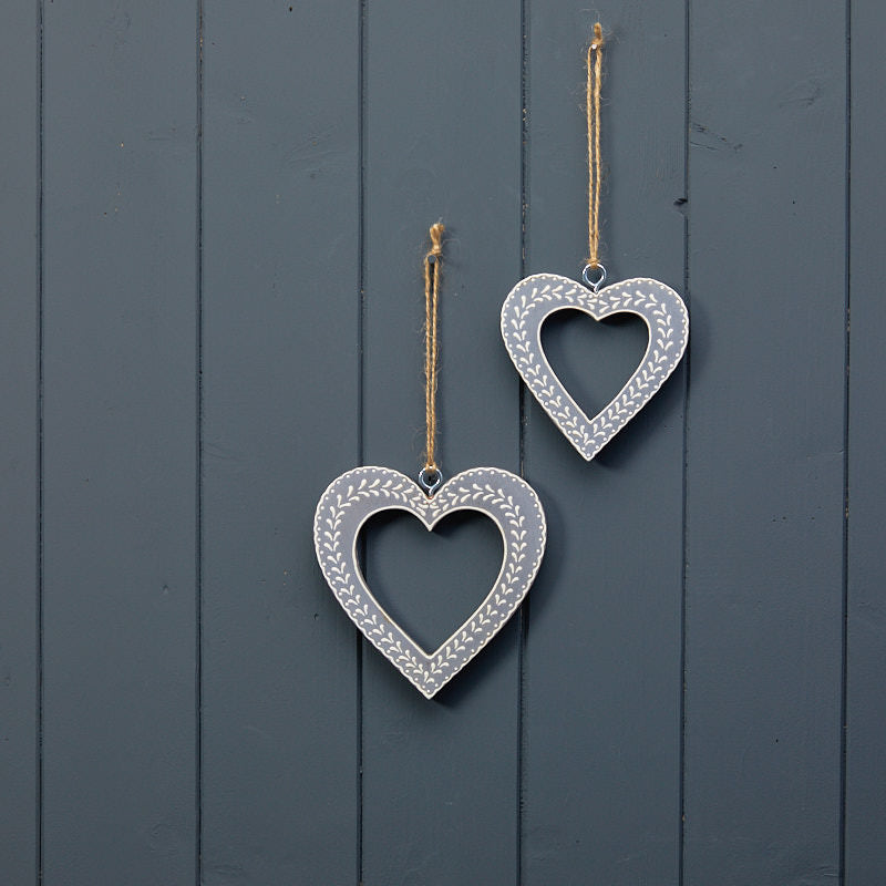 Hanging Grey Heart With White Kerry Work