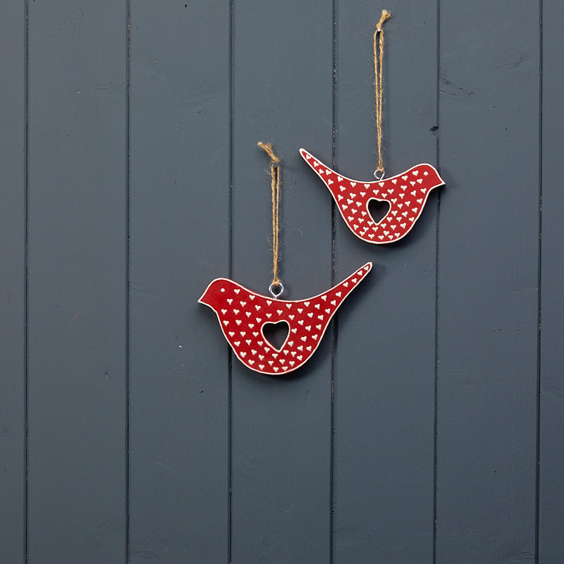 Hanging Red Bird With White Kerry Work