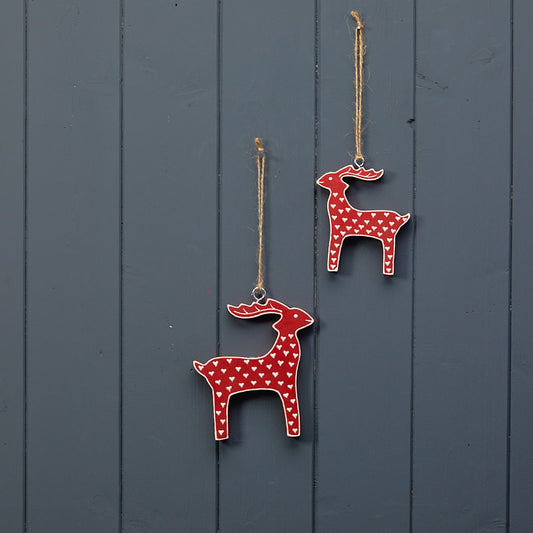 Hanging Red Reindeer With White Kerry Work