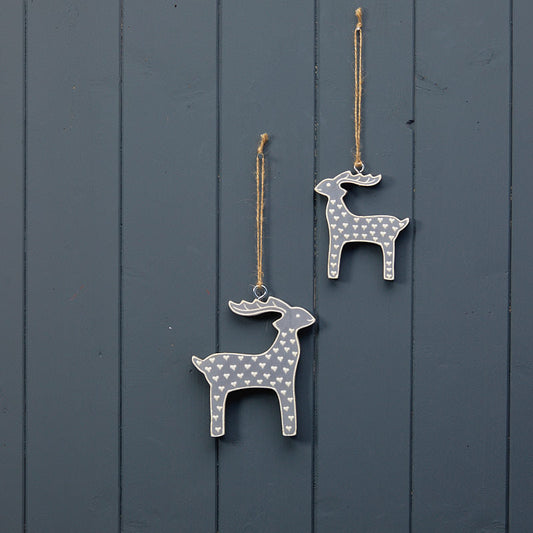 Hanging Grey Reindeer With White Kerry Work