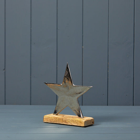 Silver Star on Wooden Base