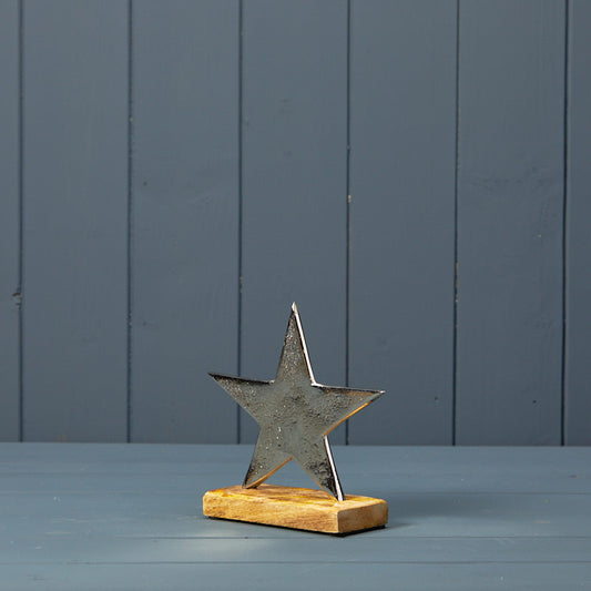 Silver Star on Wooden Base