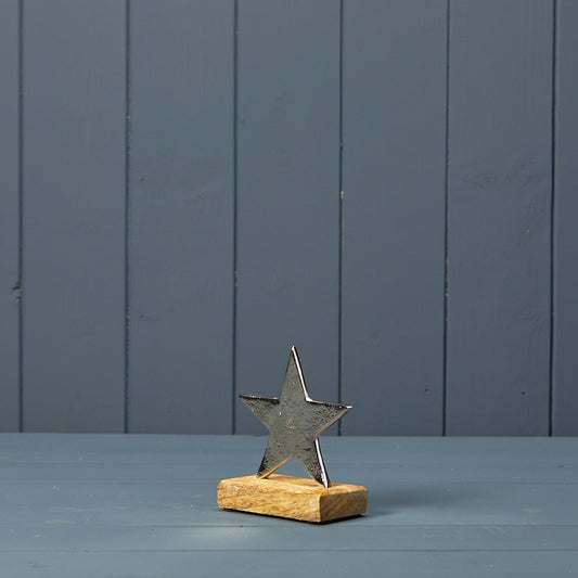 Silver Star on Wooden Base