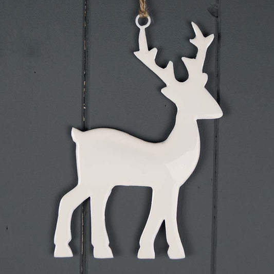 White Hanging Enamelled Reindeer
