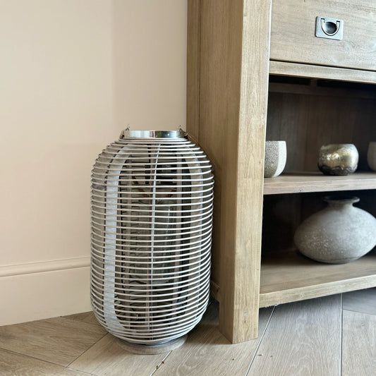 Greywashed Rattan Lantern