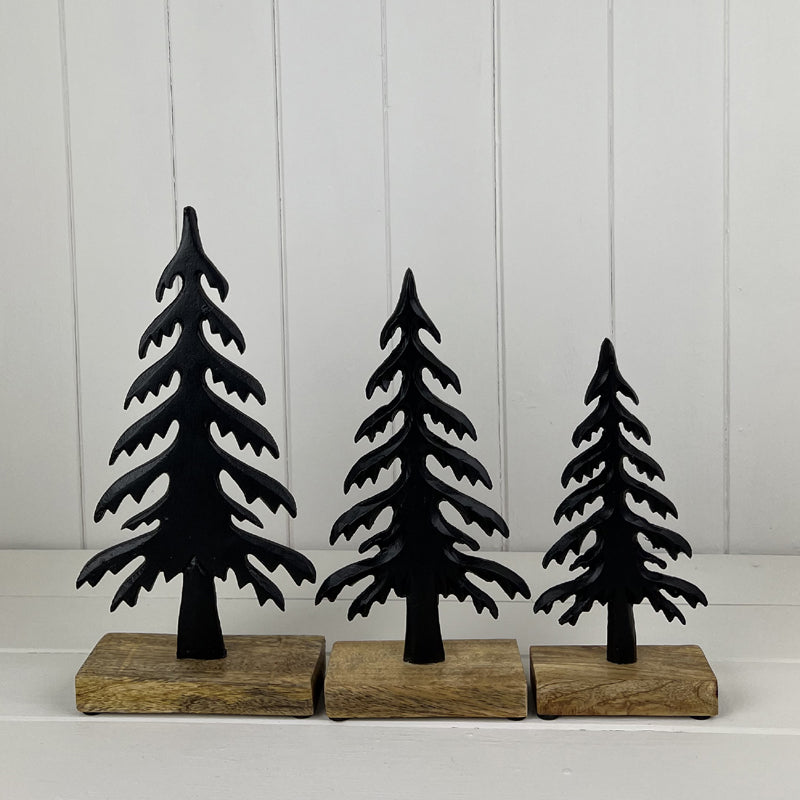 Matt Black Wood/Metal Tree Festive Decoration