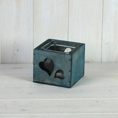 Blue Tealight With Cut Out Heart Detail