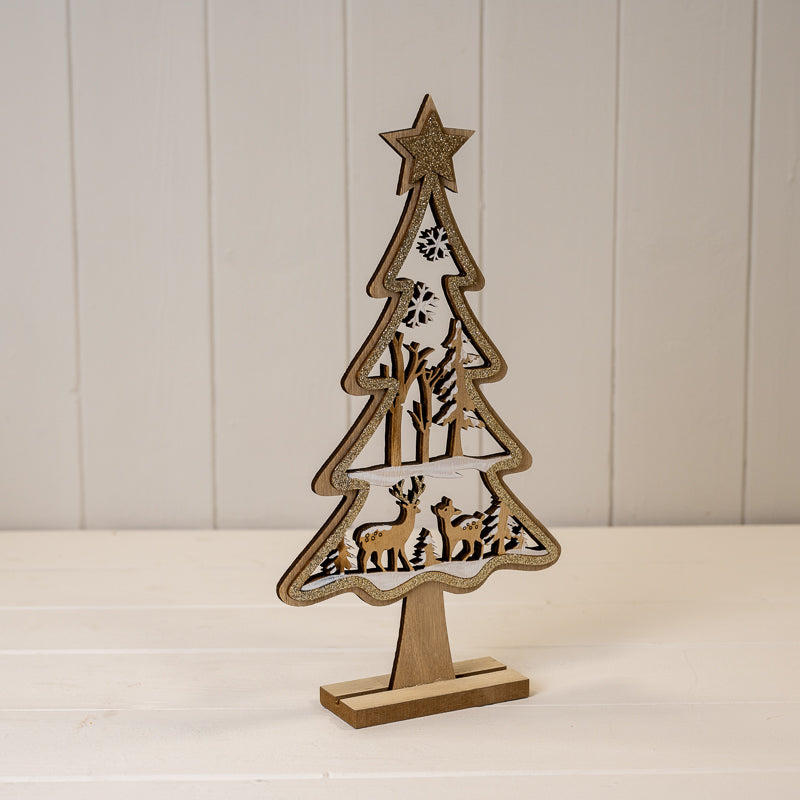 Glittery Wooden Christmas Scene Tree