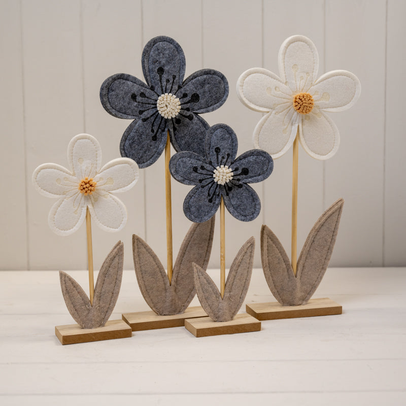 Cream Felt Flower On Wooden Base Decoration