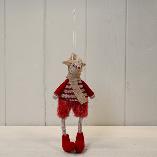 Hanging Red Winter Mouse With Chunky Red Shorts