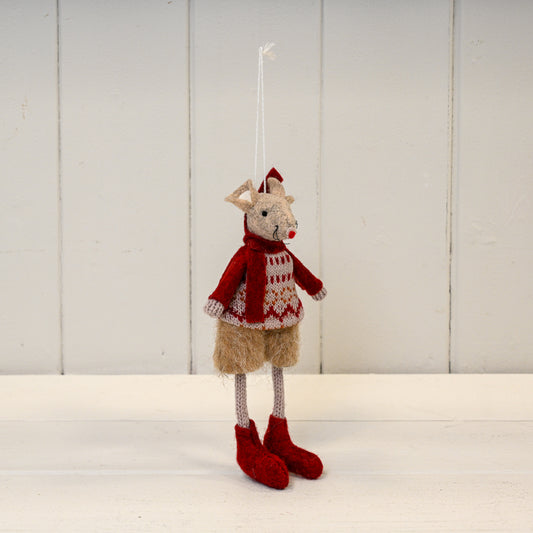 Hanging Winter Mouse With Patterned Jumper