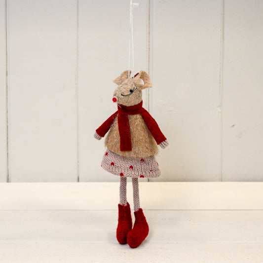 Hanging Winter Mouse With Polka Dot Skirt