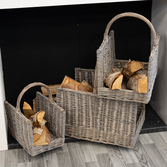 Set of Three Square Greywashed Baskets