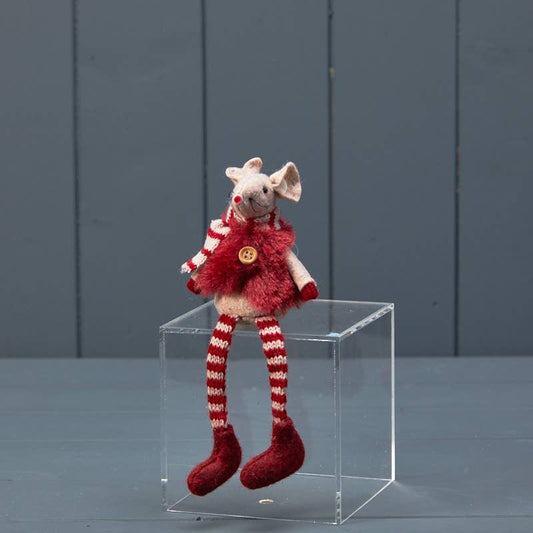 Stripey Fabric Mouse In Fur Gilet