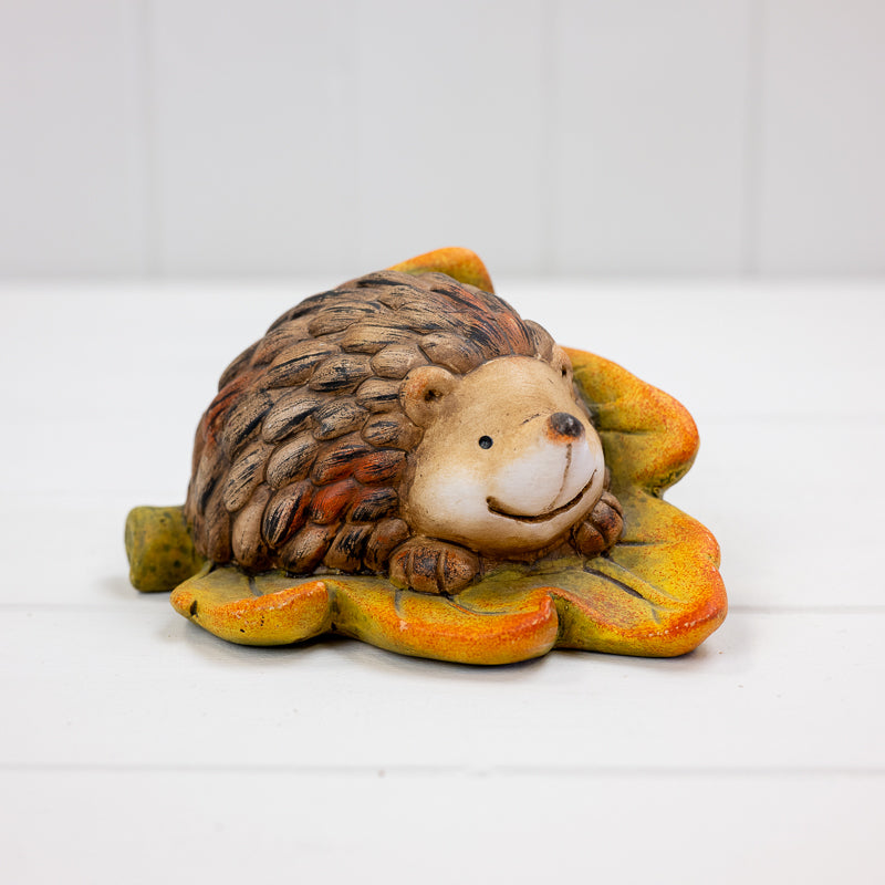 Ceramic Hedgehog on Leaf