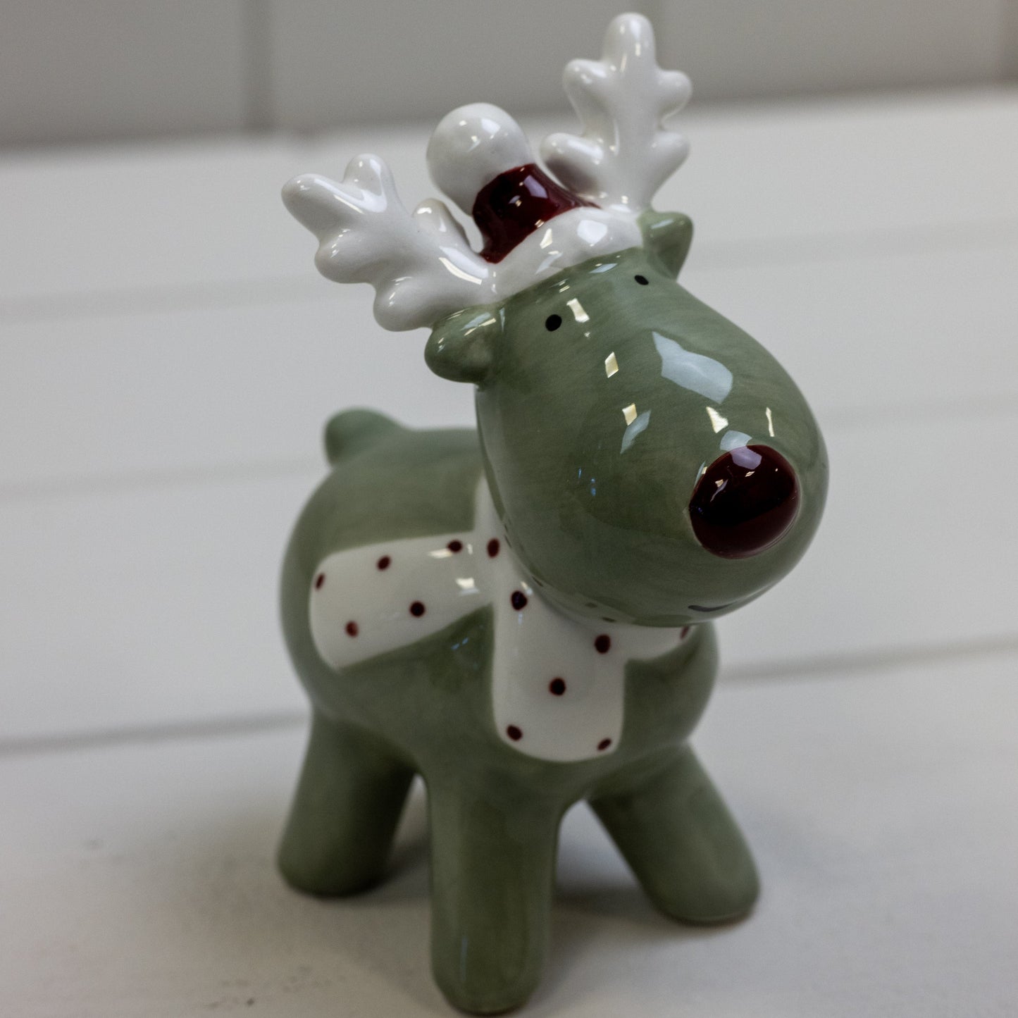 Light Green/White Ceramic Reindeer Decoration