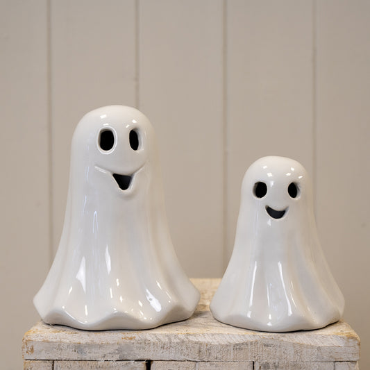 White Ceramic Ghost Decoration With Led