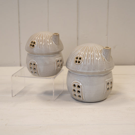 Glazed Ceramic Mushroom House With Led Ornament