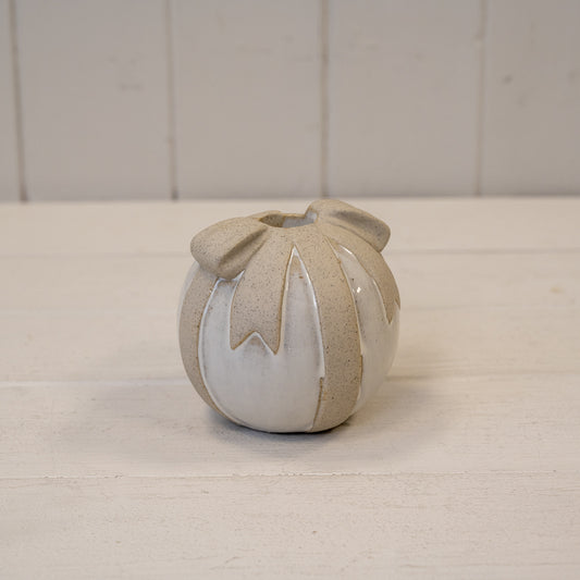 Stone Glazed Ceramic Bauble Candle Holder With Bow Detail