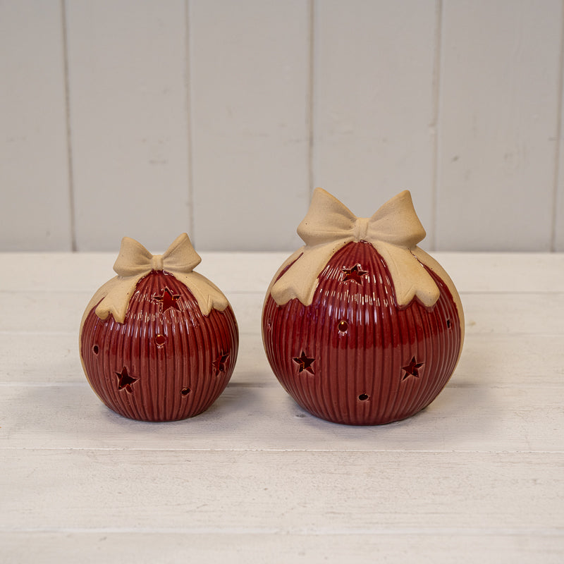 Red Ceramic LED Bauble With Bow Detail