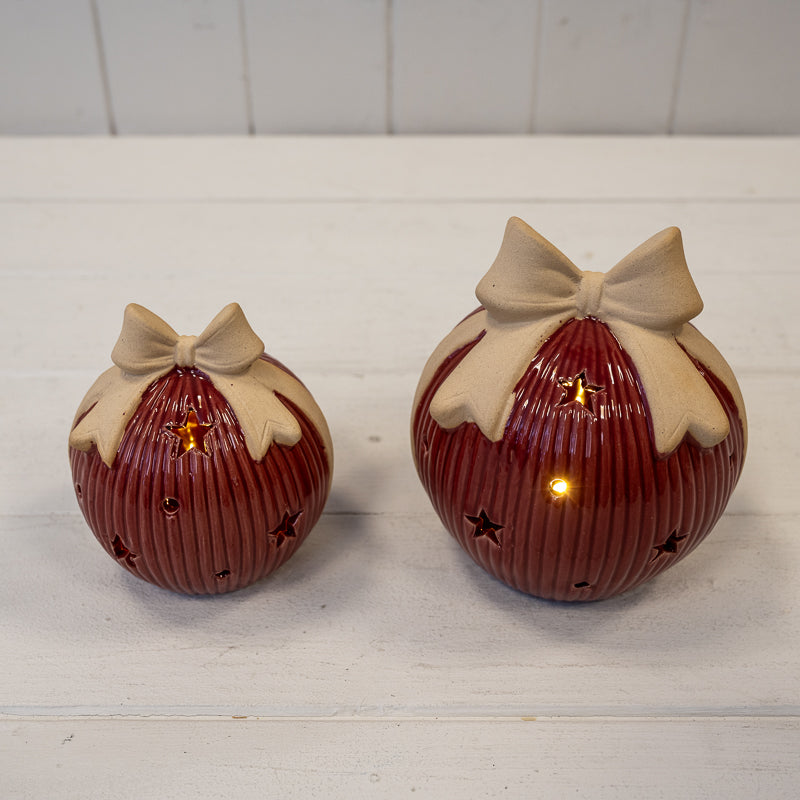 Red Ceramic LED Bauble With Bow Detail