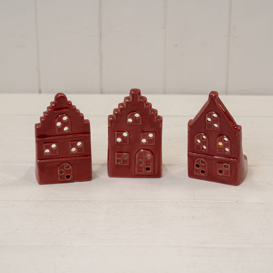 Red Ceramic Pointed House Tealight Holder