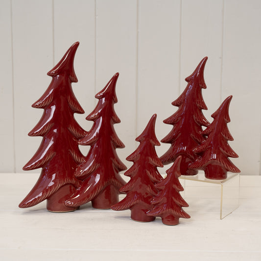Red Ceramic Bendy Double Christmas Trees