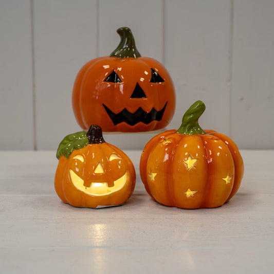 Orange Ceramic Pumpkin With LED