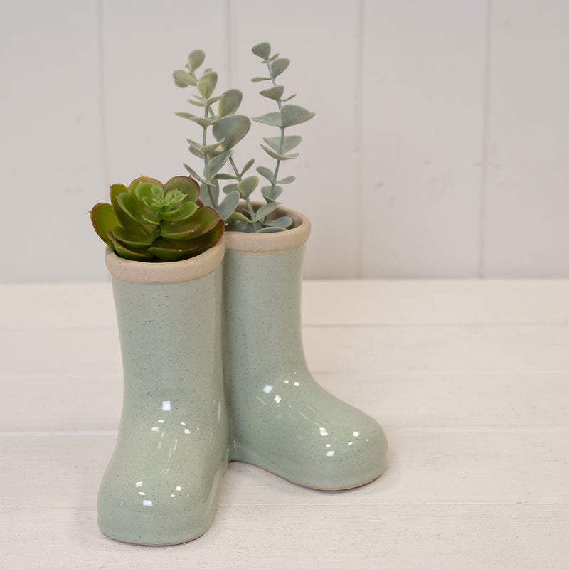 Sage Green Ceramic Wellingtons Vase