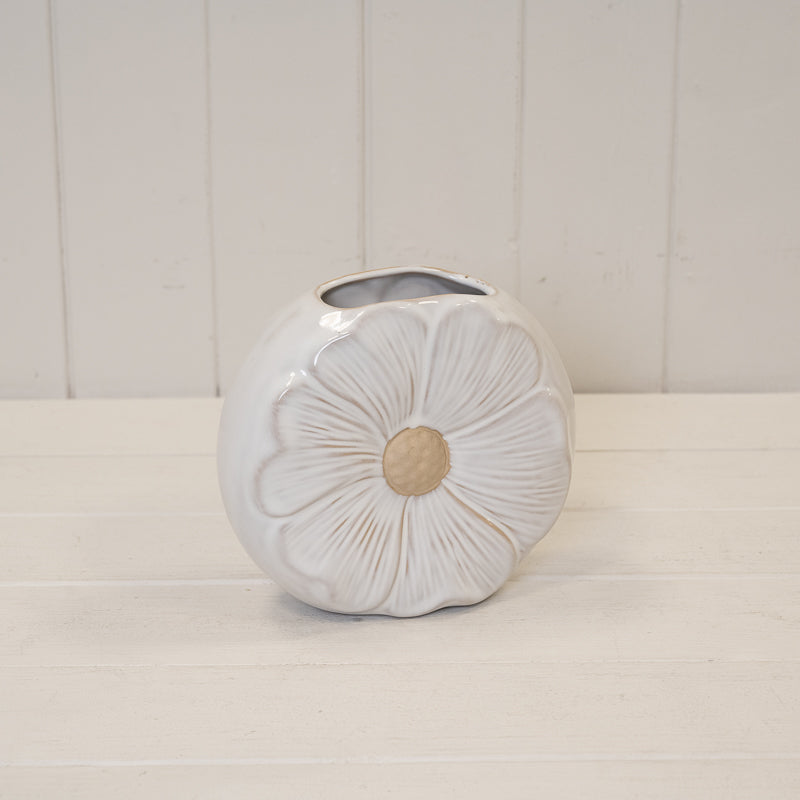 Natural Ceramic Vase with Flower Design