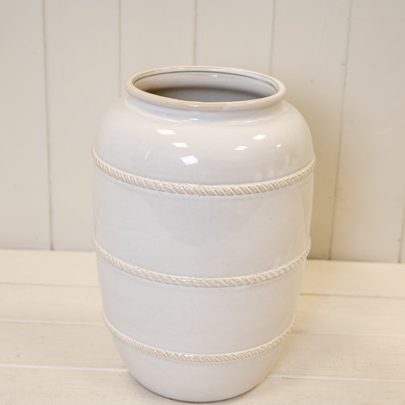 Natural Rustic Ceramic Vase with Rope Detail