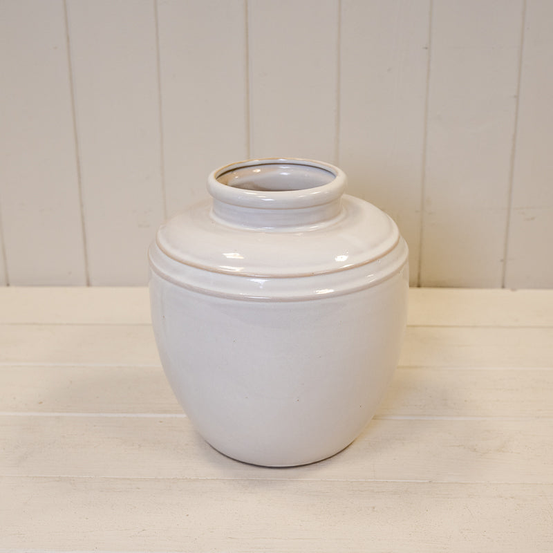 Natural Rustic Ceramic Vase with Double Line Detail
