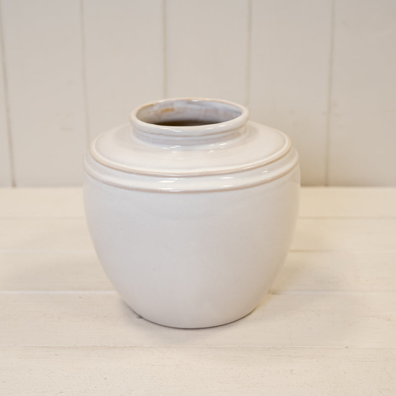 Natural Rustic Ceramic Vase with Double Line Detail