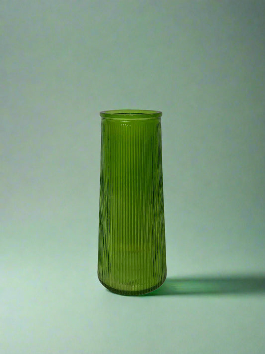 Emerald Green Tall Ribbed Vase