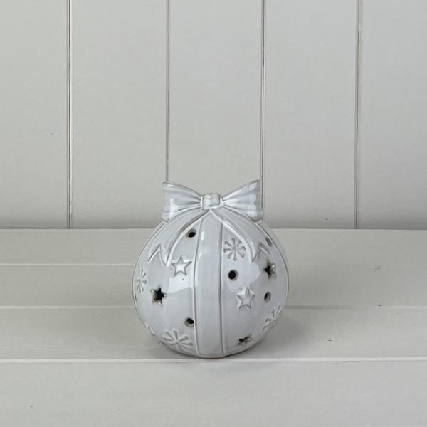 Glazed Ceramic Baulbe with Bow Ornament with Textured Detail and LED