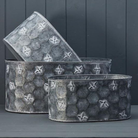 Oval Bee Metal Planter Set of 3