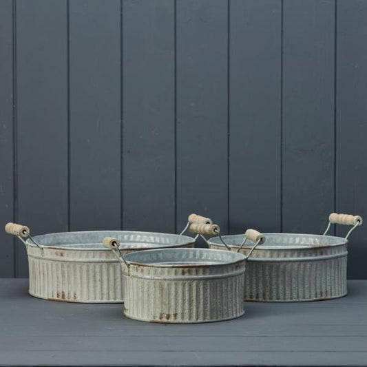 Vintage White Ribbed Planters Set