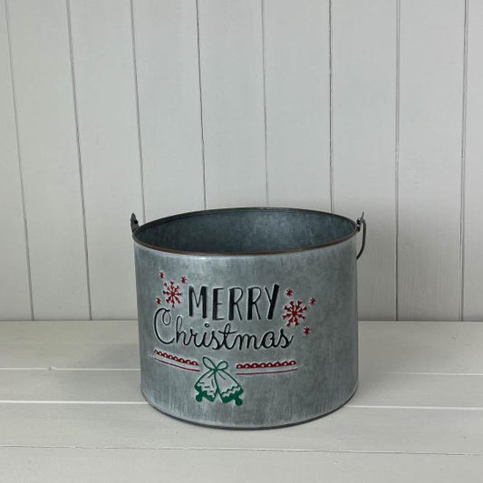 Metal Bucket Merry Christmas with Over Handle