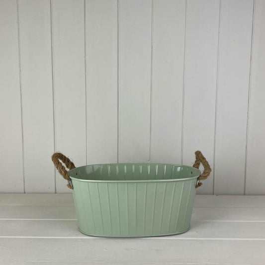 Oval Tapered Zinc Trough With Rope Handles