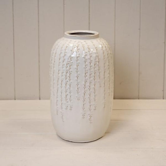 Cream Ceramic Ribbed Vase
