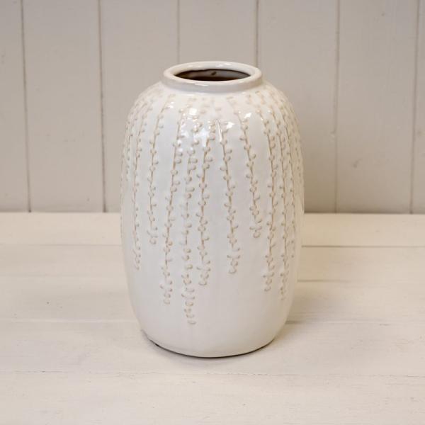 Cream Ceramic Ribbed Vase