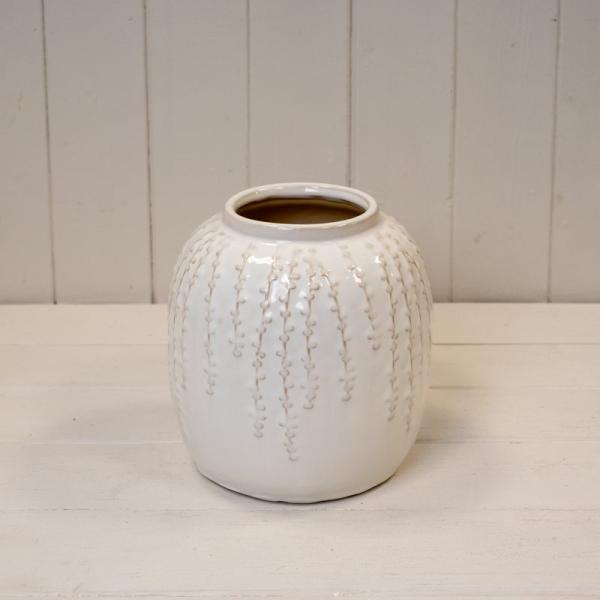 Cream Ceramic Ribbed Vase