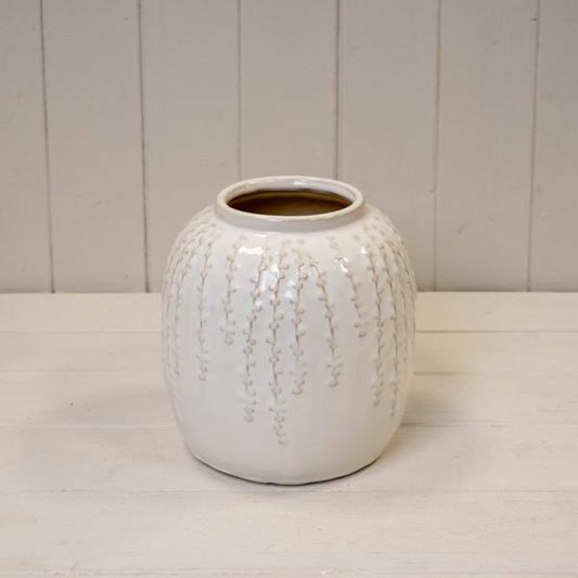 Cream Ceramic Ribbed Vase